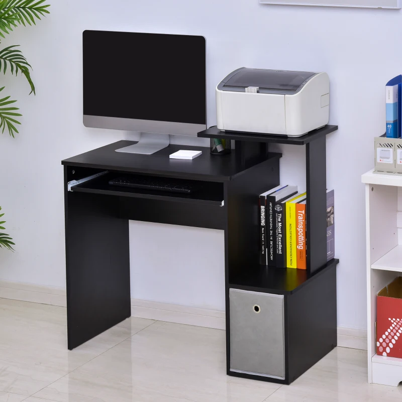 HOMCOM Computer Desk with Sliding Keyboard Tray Storage Drawer Shelf Home Office Workstation Black