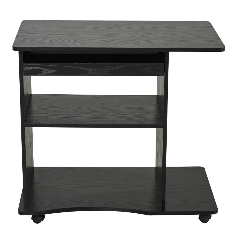 HOMCOM Mobile Computer Desk Office Table with Sliding Keyboard, Shelves, Wood Grain