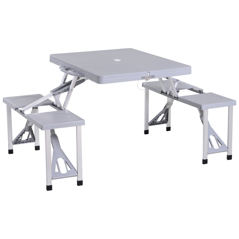 Outsunny Aluminium PP 4-Seater Portable Picnic Table and Bench Set Silver