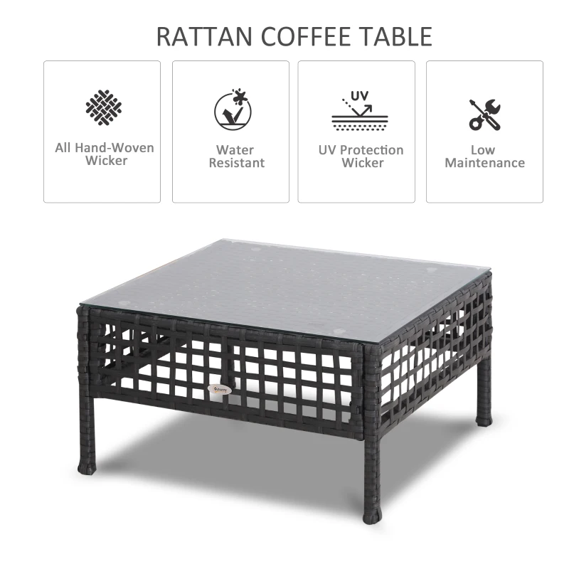 Outsunny Rattan End Table W/Glass-Black