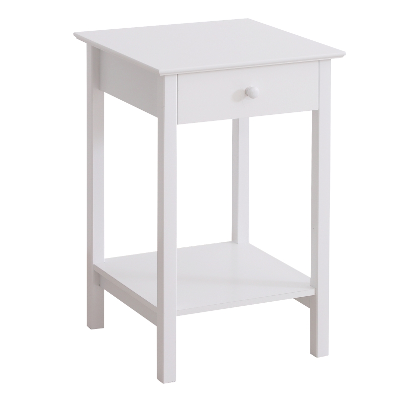 HOMCOM Wooden Bedside Table Cabinet W/ Drawer Shelf Storage Multipurpose End Side White Night Stand Bedroom
