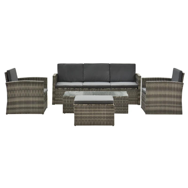 Outsunny 6-Seater Outdoor Garden Rattan Furniture Set w/ Table Grey