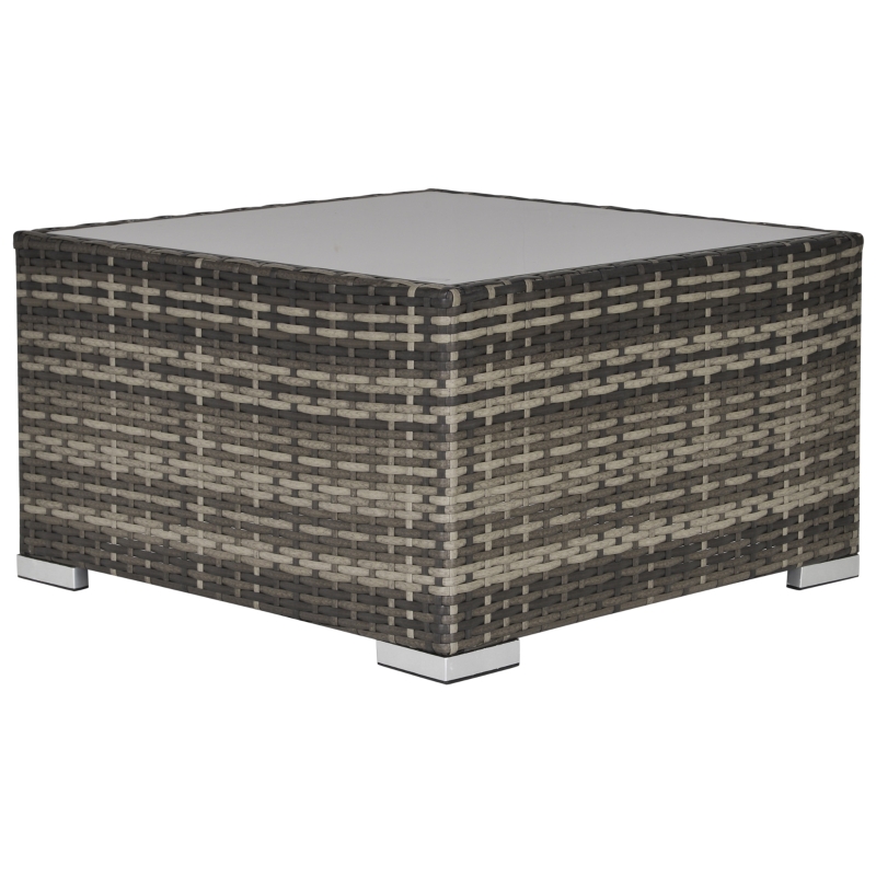 Outsunny Patio Wicker Coffee Table w/ Glass Top Furniture Suitable for Garden Backyard