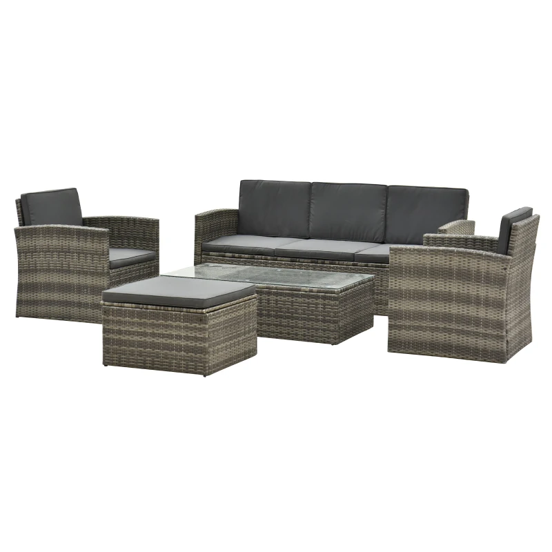 Outsunny 6-Seater Outdoor Garden Rattan Furniture Set w/ Table Grey