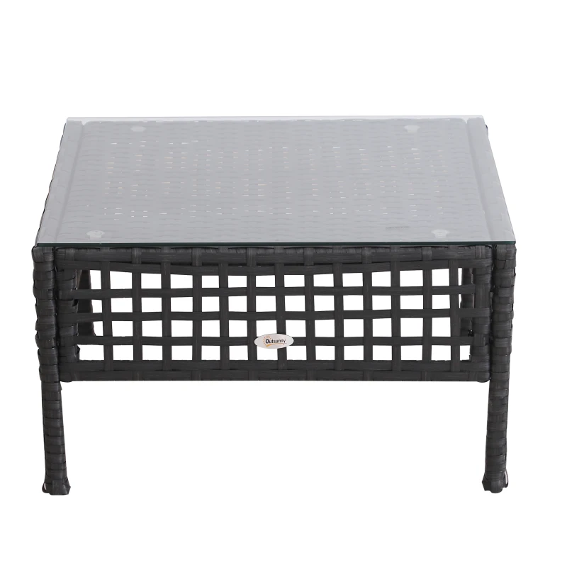 Outsunny Rattan End Table W/Glass-Black