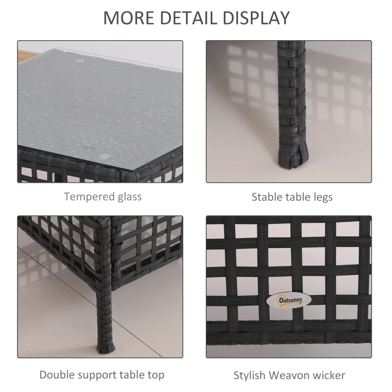 Outsunny Rattan End Table W/Glass-Black