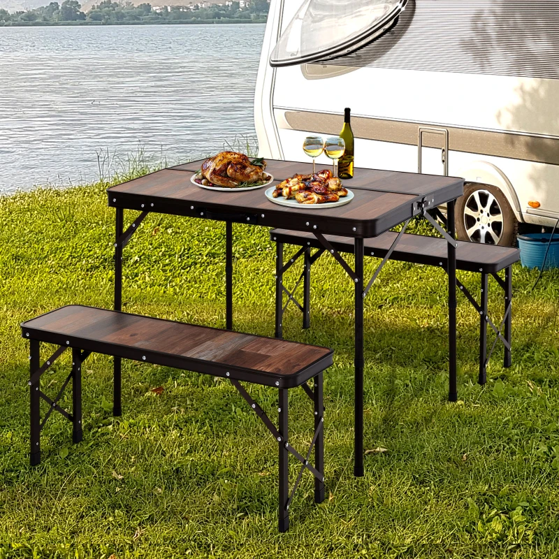 Outsunny MDF Height Adjustable Portable Picnic Dining Table Set