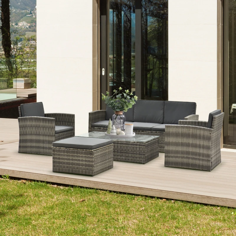 Outsunny 6-Seater Outdoor Garden Rattan Furniture Set w/ Table Grey
