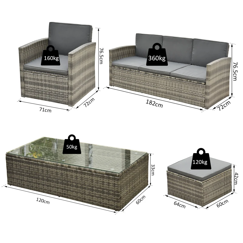 Outsunny 6-Seater Outdoor Garden Rattan Furniture Set w/ Table Grey