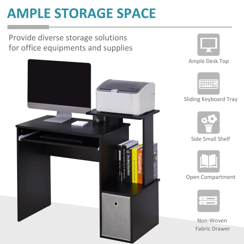 HOMCOM Computer Desk with Sliding Keyboard Tray Storage Drawer Shelf Home Office Workstation Black