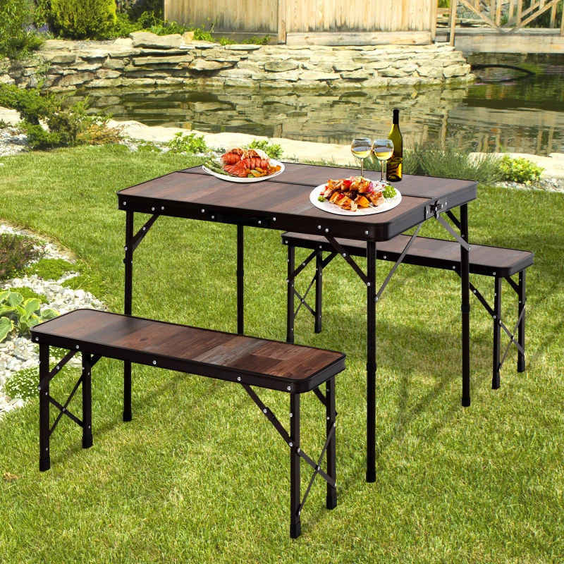 Outsunny MDF Height Adjustable Portable Picnic Dining Table Set