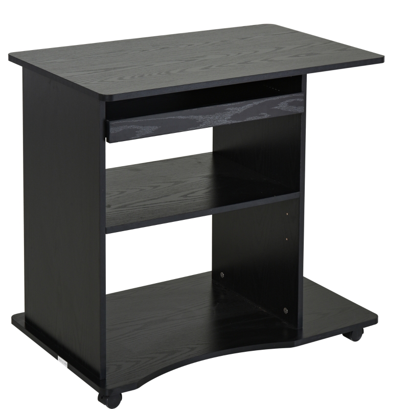 HOMCOM Mobile Computer Desk Office Table with Sliding Keyboard, Shelves, Wood Grain