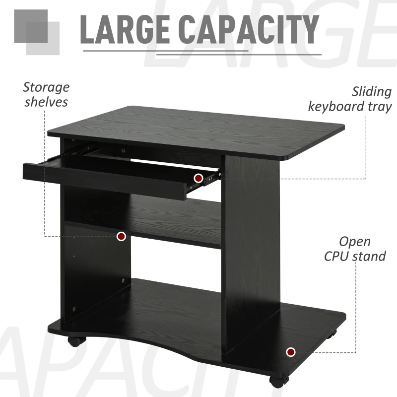 HOMCOM Mobile Computer Desk Office Table with Sliding Keyboard, Shelves, Wood Grain