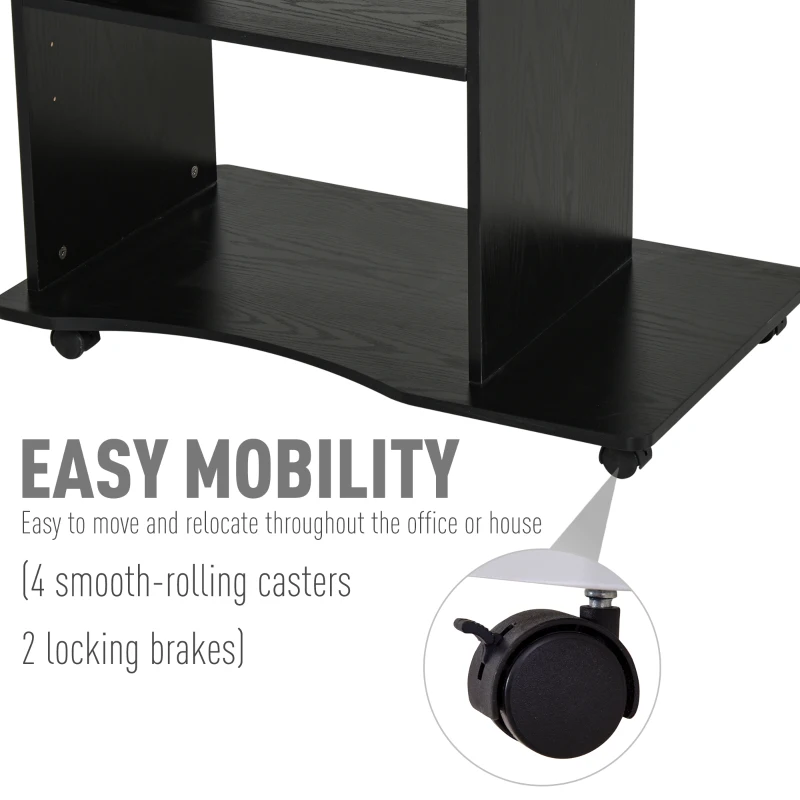 HOMCOM Mobile Computer Desk Office Table with Sliding Keyboard, Shelves, Wood Grain