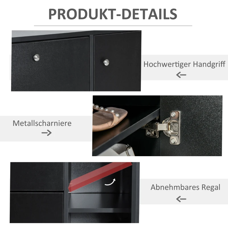 HOMCOM schoenenkast schoenenrek schoenenrek met 3 kleppen en trekstang 22-28 paar 80x24x120cm zwart