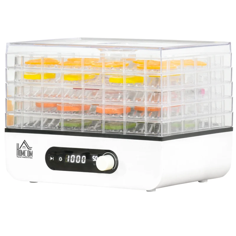 HOMCOM 5 Tray Food Dehydrator Fruit Dryer w/ Adjustable Temp Timer for Vegetables Meat