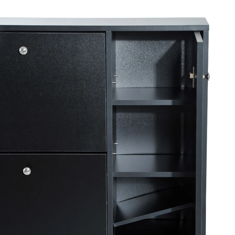 HOMCOM schoenenkast schoenenrek schoenenrek met 3 kleppen en trekstang 22-28 paar 80x24x120cm zwart