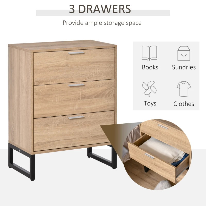 HOMCOM Chest of Drawers, 3 Drawers, Storage Cabinet Steel Frame Bedroom Living Room