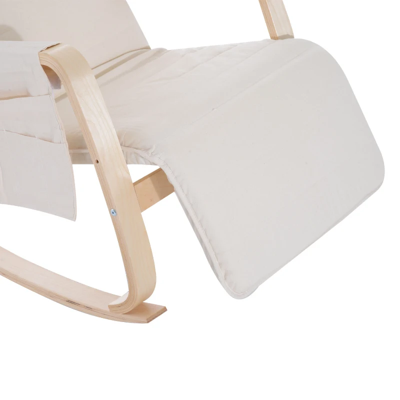HOMCOM Rocking Chair W/Adjustable Footrest & Side Pocket-Beige