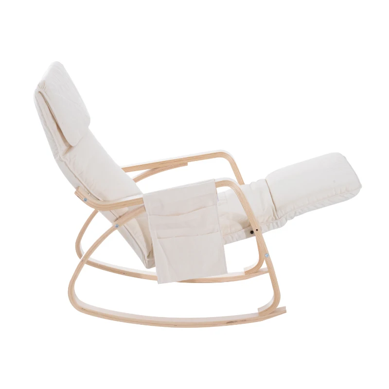 HOMCOM Rocking Chair W/Adjustable Footrest & Side Pocket-Beige