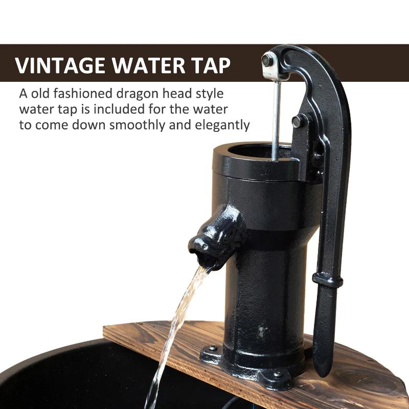 Outsunny Water Pump Fountain Barrel Elctric Tap Patio Wood Outdoor Garden