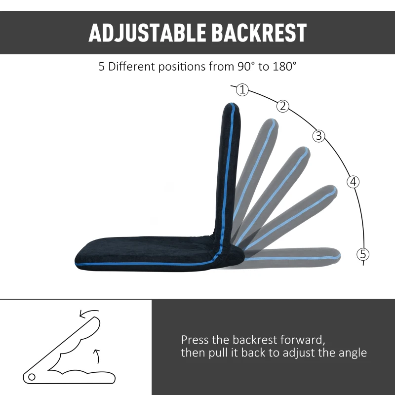 HOMCOM Folding Floor Chair, Lazy Sofa, Steel, 90°-180° Foldable, Space Saving, Blue