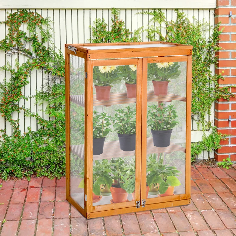 Outsunny 3-Tier Outdoor Garden Wooden Greenhouse, 76x47x110 cm