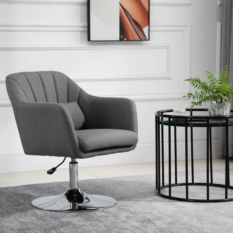 HOMCOM Linen Upholstered Height Adjustable Armchair w/ Pillow Grey