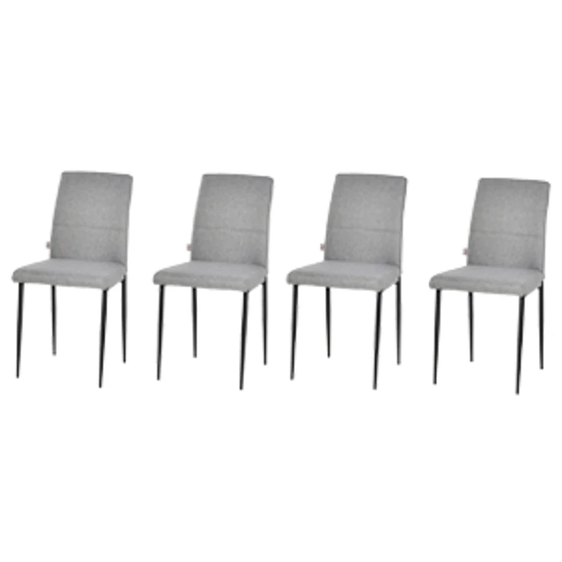 HOMCOM set van 4 keukenstoelen eetkamerstoelen bureaustoel met rugleuning gestoffeerde fauteuil kunstleer fauteuil houten poten grijs 41,5 x 54,5 x 87cm