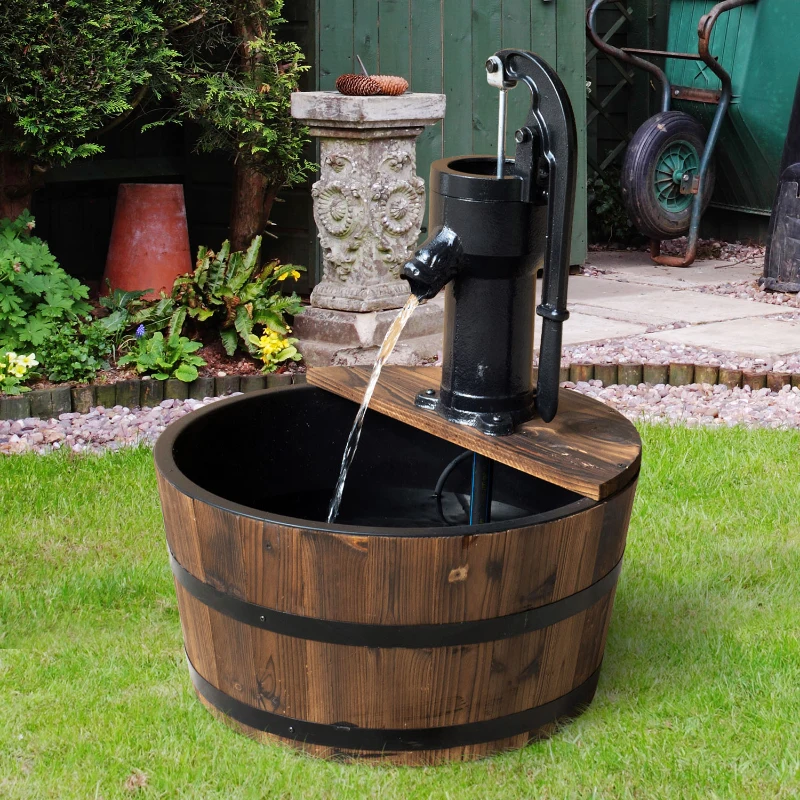 Outsunny Water Pump Fountain Barrel Elctric Tap Patio Wood Outdoor Garden