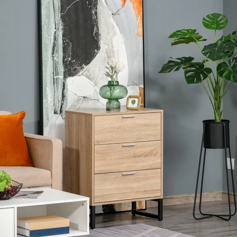 HOMCOM Chest of Drawers, 3 Drawers, Storage Cabinet Steel Frame Bedroom Living Room