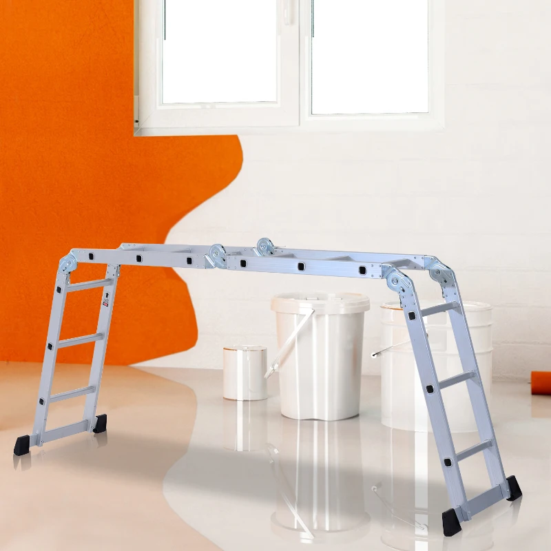 HOMCOM 370 cm Folding Aluminum Ladder A-type-Silver