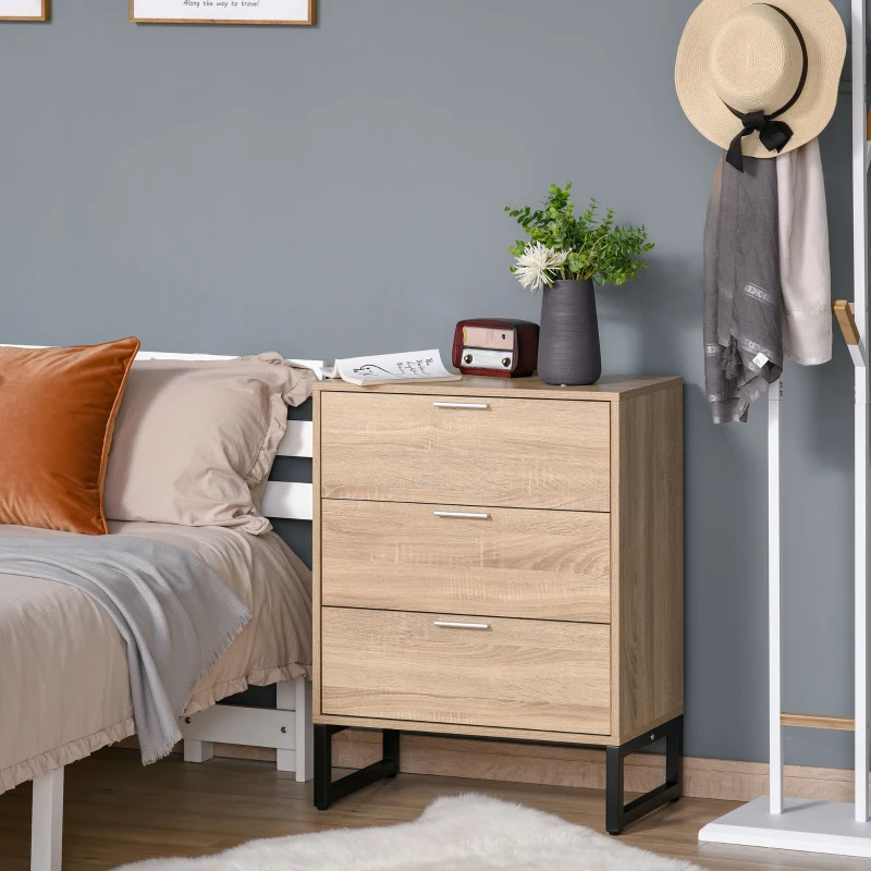 HOMCOM Chest of Drawers, 3 Drawers, Storage Cabinet Steel Frame Bedroom Living Room