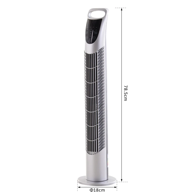 HOMCOM 40W Wind Speed Adjustable ABS Quiet Oscillating Tower Fan w/ Remote Silver