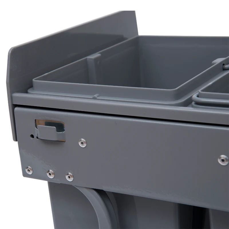 HOMCOM Kitchen Recycle Waste Bin Pull Out Soft Close Dustbin Recycling Cabinet Trash Can Grey (40L (1x20L+2x10L))