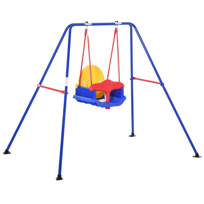 Outsunny Metal Swing Set with Baby Seat Safety Harness A-Frame Stand for Backyard