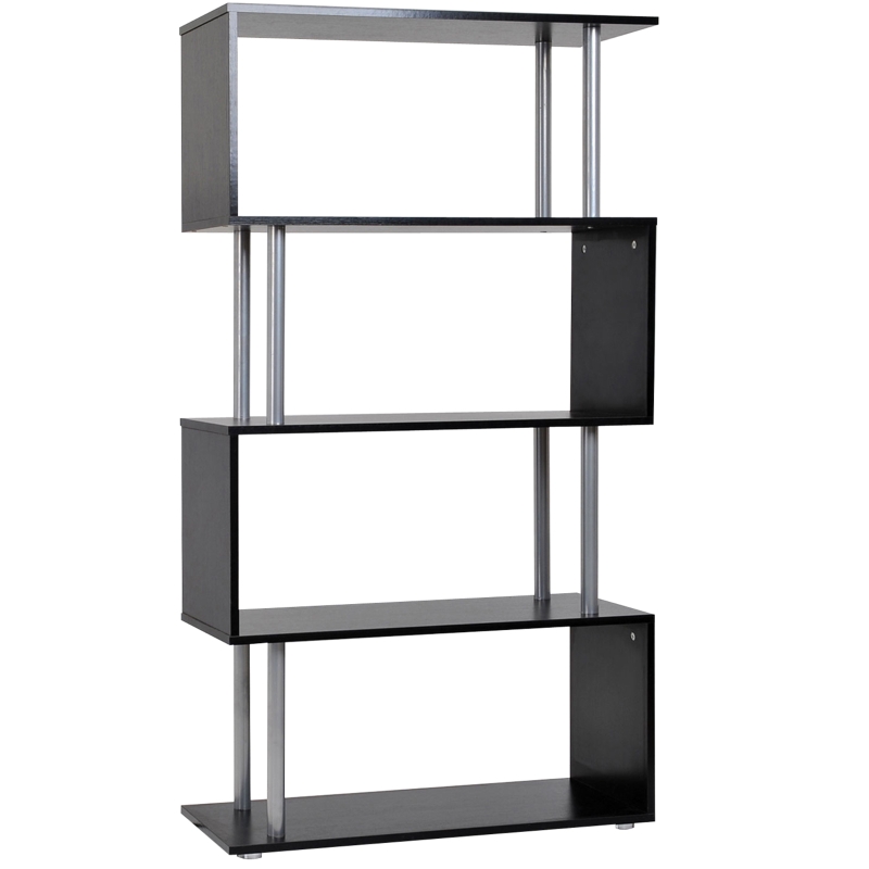 HOMCOM Particle Board S-Shaped Pillar Bookshelf Wooden Bookcase Bookshelf Dividers Storage Display Unit - Black