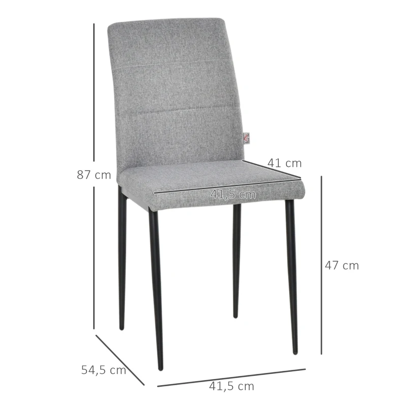 HOMCOM set van 4 keukenstoelen eetkamerstoelen bureaustoel met rugleuning gestoffeerde fauteuil kunstleer fauteuil houten poten grijs 41,5 x 54,5 x 87cm