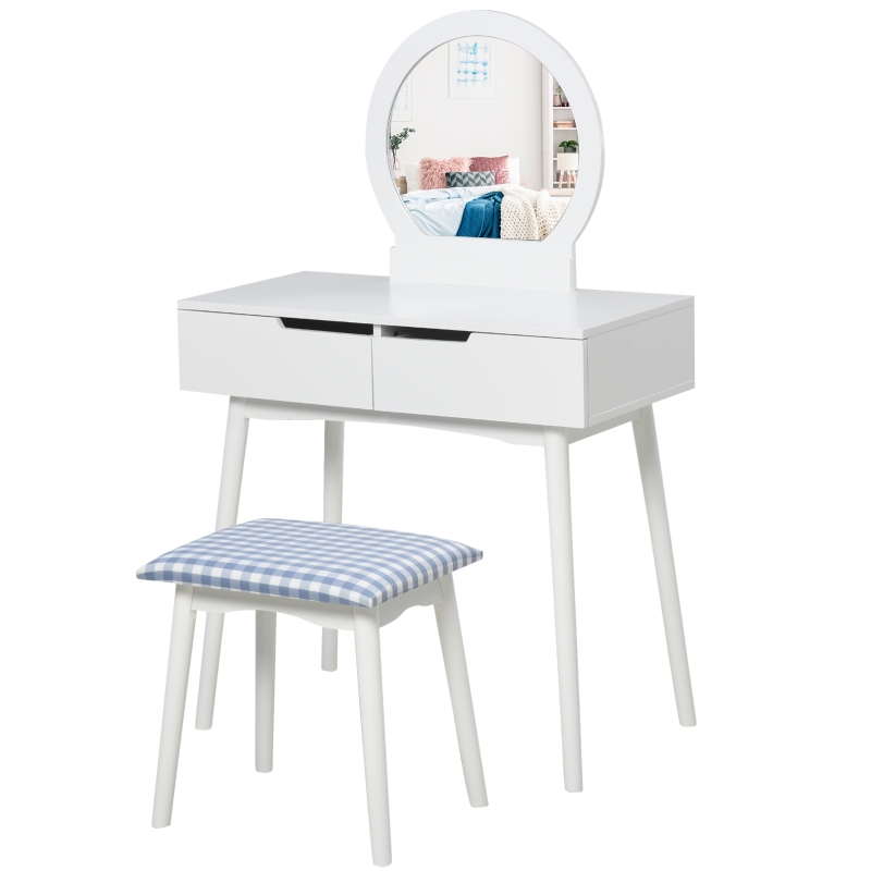 HOMCOM Pine Wood Dressing Table w/ Stool White/Oak