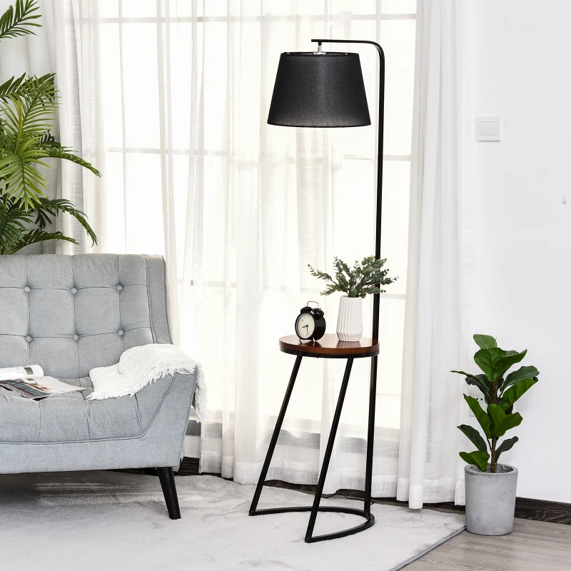 HOMCOM Steel Middle Shelf Floor Lamp Black