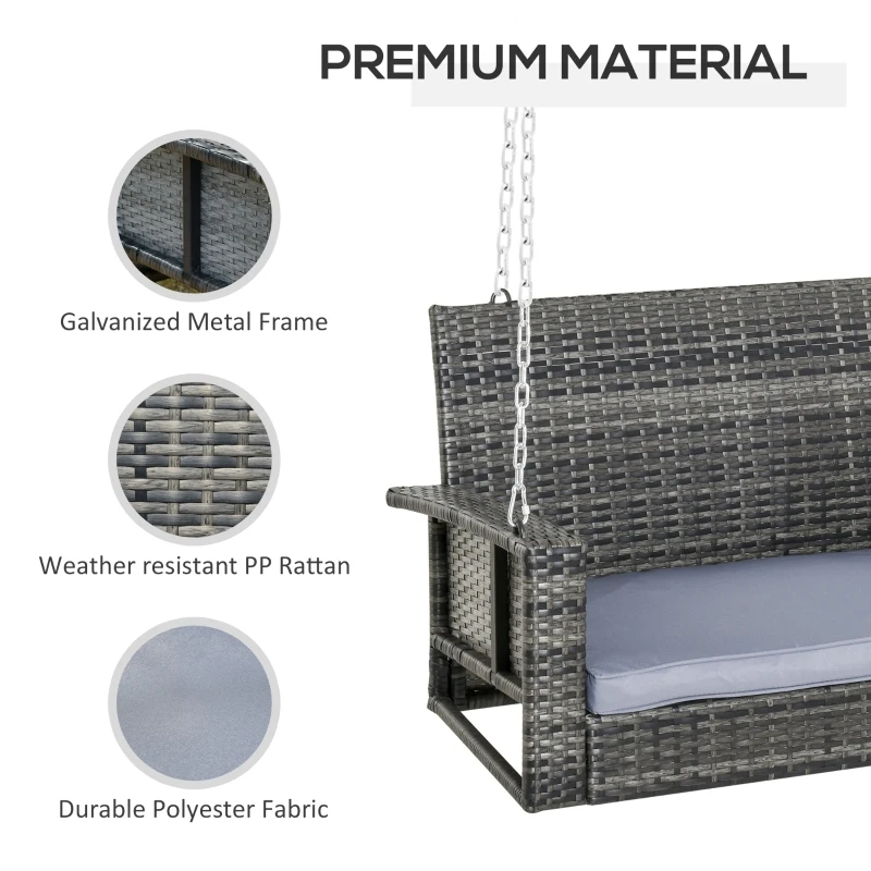 Outsunny 2 Seater Patio Rattan Swing Chair Hanging Chair Garden Loveseat Bench w/ Cushion