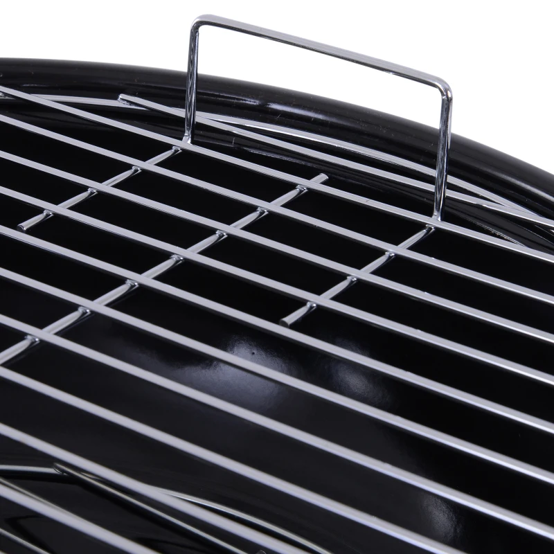 Outsunny Outdoor Portable Round Charcoal BBQ Grill with Wooden Handle, Bottom Shelves, Easy Cleaning for Party Patio