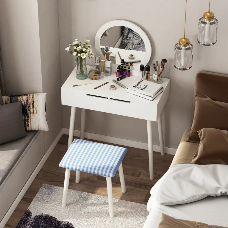 HOMCOM Pine Wood Dressing Table w/ Stool White/Oak