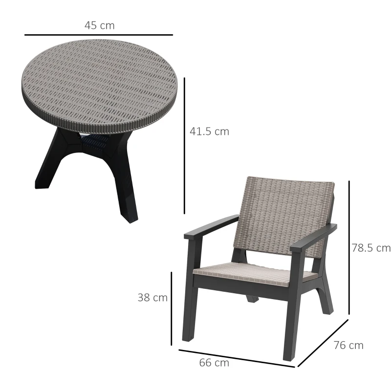 Outsunny 3 PCs Rattan Bistro Set Furniture Arm Chair Table for Patio Porch