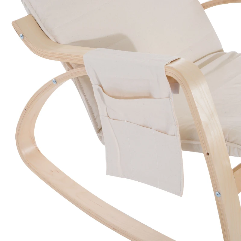 HOMCOM Rocking Chair W/Adjustable Footrest & Side Pocket-Beige