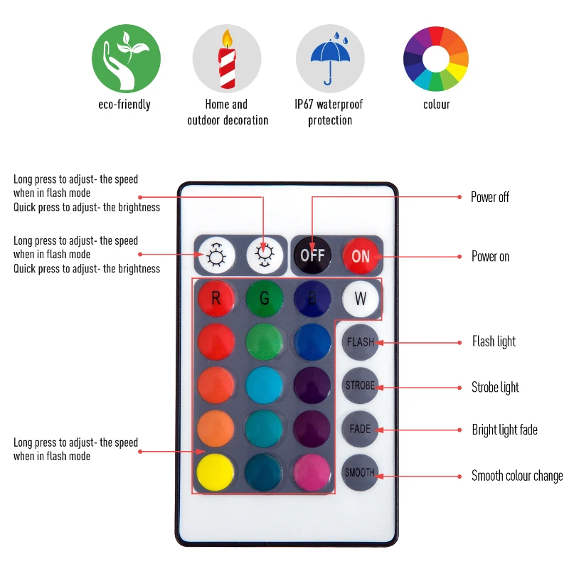 HOMCOM Ф30 x H29cm LED Ball Light 16 RGB Color Cordless Rechargeable Remote Control