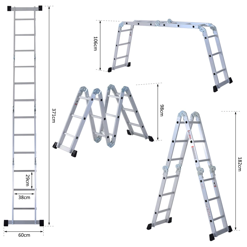 HOMCOM 370 cm Folding Aluminum Ladder A-type-Silver