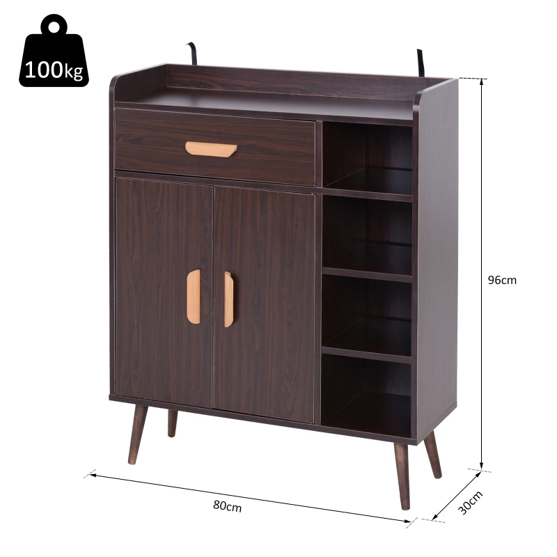 HOMCOM Hallway Side Cabinet Storage Unit Pine Wood, 80L x 29.5W x 96Hcm-Walnut