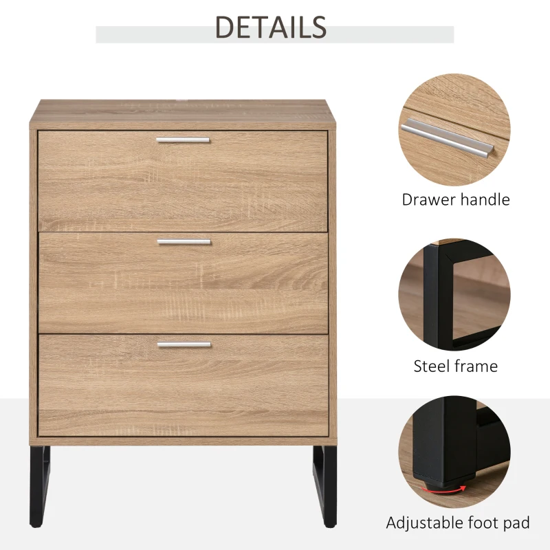 HOMCOM Chest of Drawers, 3 Drawers, Storage Cabinet Steel Frame Bedroom Living Room
