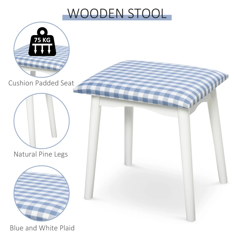 HOMCOM Pine Wood Dressing Table w/ Stool White/Oak